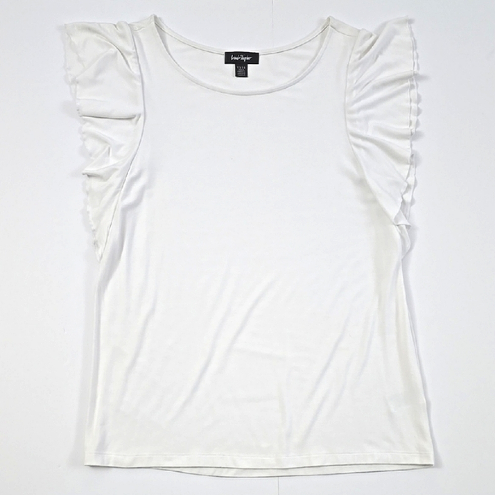 Lord & Taylor Women's White Ruffle Sleeves Top Soft Stretch Viscose Blend Size S - Picture 3 of 10